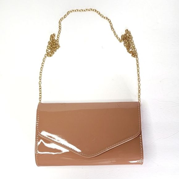 Handbags - CAMEL PATENT LEATHER FLAP CROSSBODY PURSE
